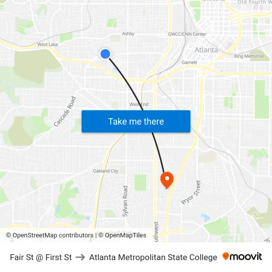 Fair St @ First St to Atlanta Metropolitan State College map
