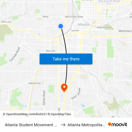 Atlanta Student Movement Blvd @ Walnut St SW to Atlanta Metropolitan State College map
