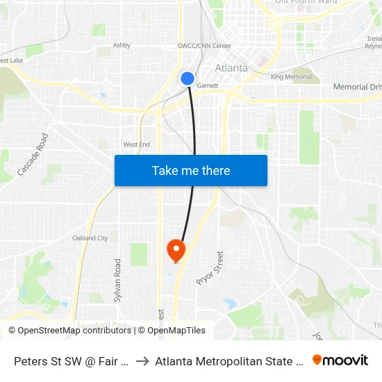Peters St SW @ Fair St SW to Atlanta Metropolitan State College map