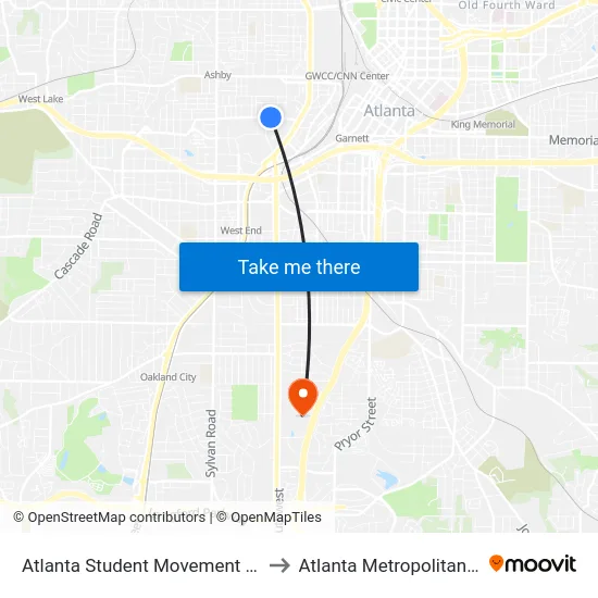 Atlanta Student Movement Blvd @ Elm St SW to Atlanta Metropolitan State College map