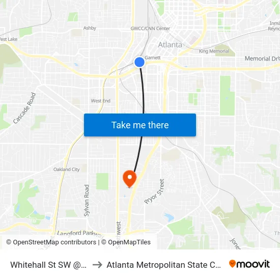 Whitehall St SW @ 385 to Atlanta Metropolitan State College map