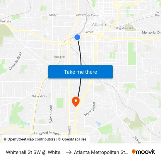 Whitehall St SW @ Whitehall Ter SW to Atlanta Metropolitan State College map
