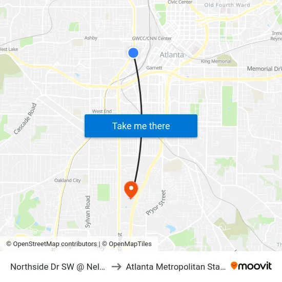 Northside Dr SW @ Nelson St SW to Atlanta Metropolitan State College map