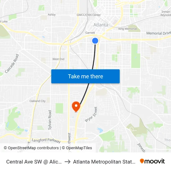 Central Ave SW @ Alice St SW to Atlanta Metropolitan State College map