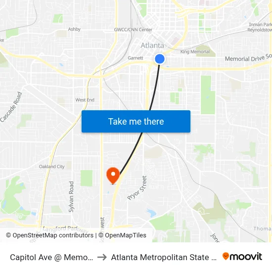 Capitol Ave @ Memorial Dr to Atlanta Metropolitan State College map