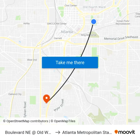 Boulevard NE @ Old Wheat St NE to Atlanta Metropolitan State College map