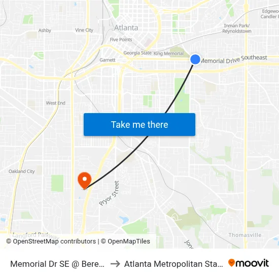 Memorial Dr SE @ Berean Ave SE to Atlanta Metropolitan State College map