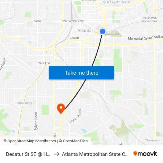 Decatur St SE @ Hill St to Atlanta Metropolitan State College map
