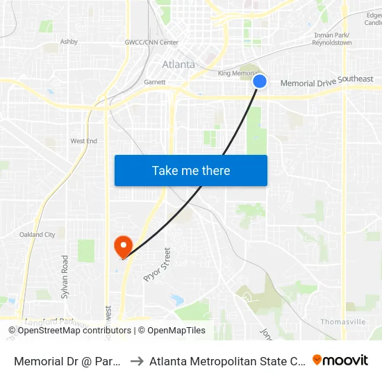 Memorial Dr @ Park Ave to Atlanta Metropolitan State College map