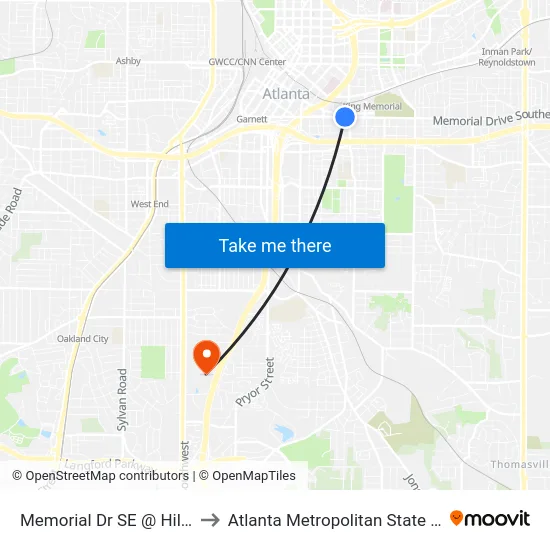 Memorial Dr SE @ Hill St SE to Atlanta Metropolitan State College map