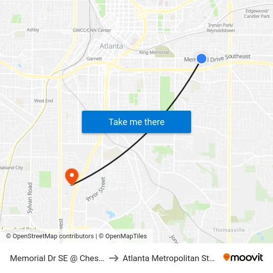 Memorial Dr SE @ Chester Ave SE to Atlanta Metropolitan State College map