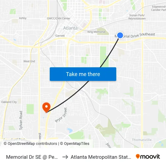 Memorial Dr SE @ Pearl St SE to Atlanta Metropolitan State College map