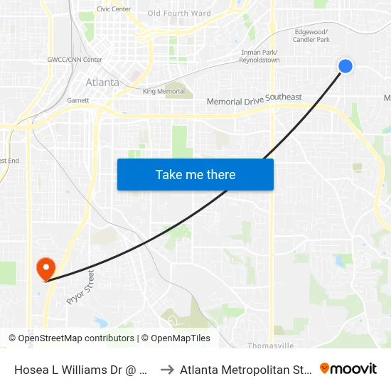 Hosea L Williams Dr @ Clifton St NE to Atlanta Metropolitan State College map
