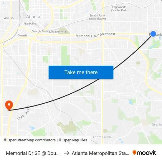 Memorial Dr SE @ Douglas St SE to Atlanta Metropolitan State College map
