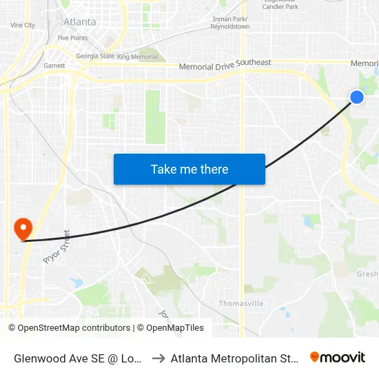 Glenwood Ave SE @ Lomita Rd SE to Atlanta Metropolitan State College map