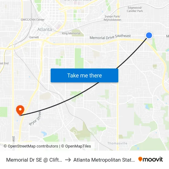 Memorial Dr SE @ Clifton St SE to Atlanta Metropolitan State College map
