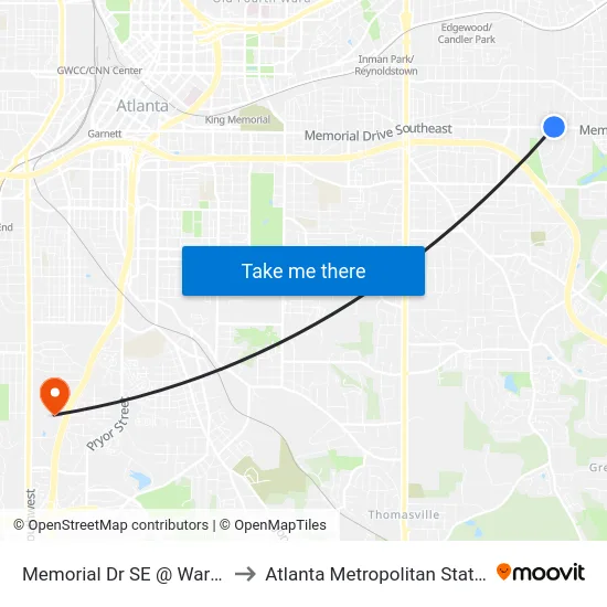 Memorial Dr SE @ Warren St SE to Atlanta Metropolitan State College map