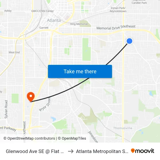 Glenwood Ave SE @ Flat Shoals Ave SE to Atlanta Metropolitan State College map