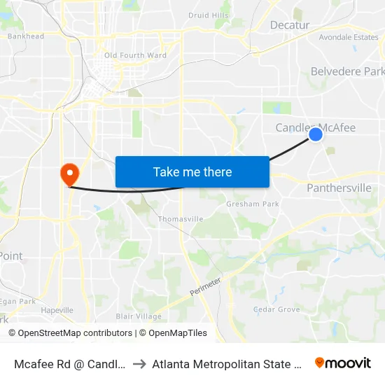 Mcafee Rd @ Candler Rd to Atlanta Metropolitan State College map
