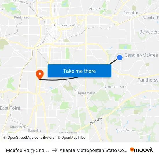 Mcafee Rd @ 2nd Ave to Atlanta Metropolitan State College map