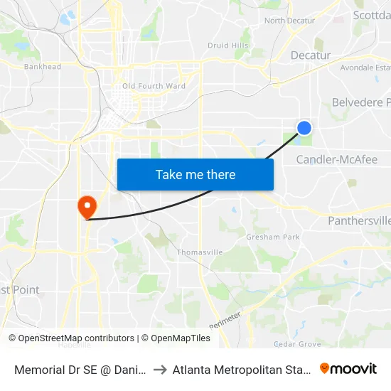 Memorial Dr SE @ Daniel Ave SE to Atlanta Metropolitan State College map