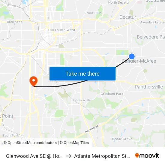 Glenwood Ave SE @ Hooper St SE to Atlanta Metropolitan State College map