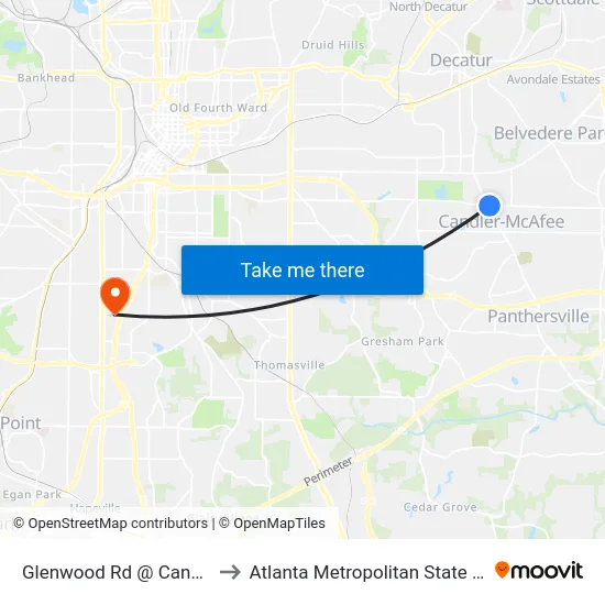 Glenwood Rd @ Candler Rd to Atlanta Metropolitan State College map