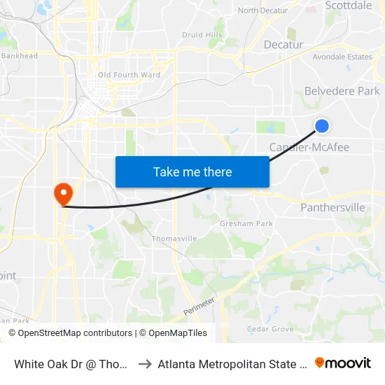 White Oak Dr @ Thomas St to Atlanta Metropolitan State College map