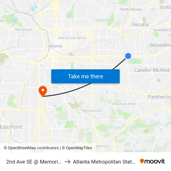 2nd Ave SE @ Memorial Dr SE to Atlanta Metropolitan State College map