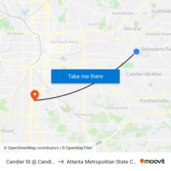 Candler St @ Candler Dr to Atlanta Metropolitan State College map