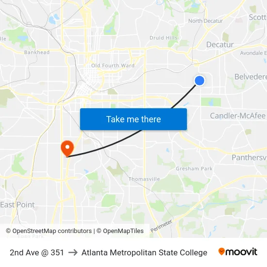 2nd Ave @ 351 to Atlanta Metropolitan State College map