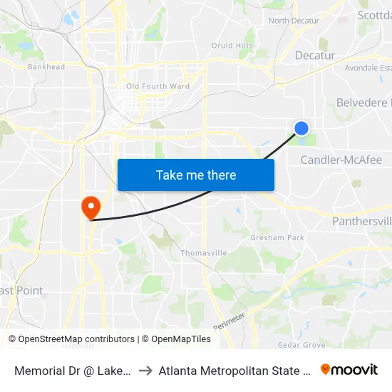 Memorial Dr @ Lake Dr SE to Atlanta Metropolitan State College map