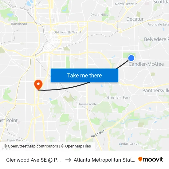 Glenwood Ave SE @ Parker Ave to Atlanta Metropolitan State College map