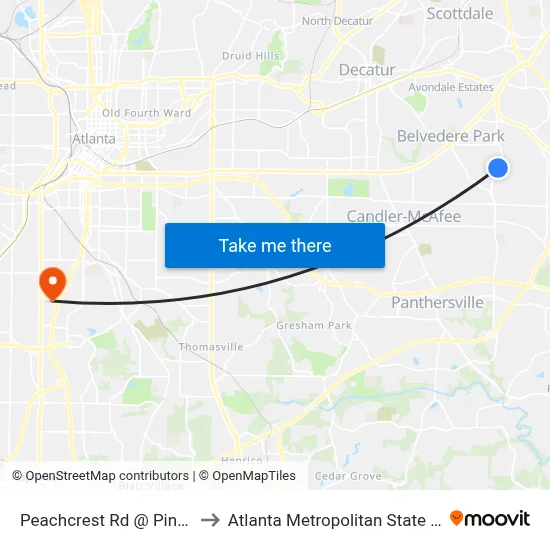Peachcrest Rd @ Pinehill Dr to Atlanta Metropolitan State College map