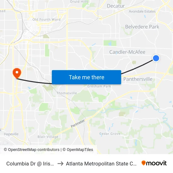 Columbia Dr @ Irish Ln to Atlanta Metropolitan State College map