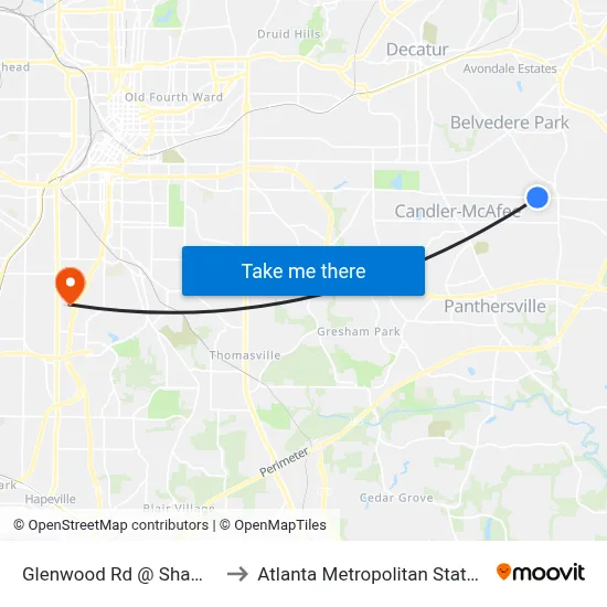 Glenwood Rd @ Shamrock Dr to Atlanta Metropolitan State College map