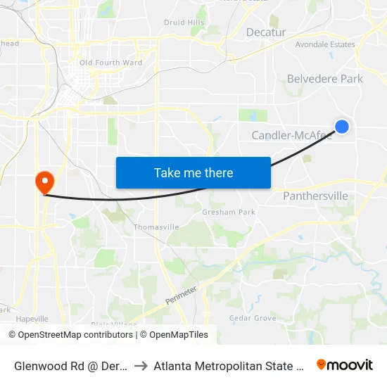 Glenwood Rd @ Derrill Dr to Atlanta Metropolitan State College map