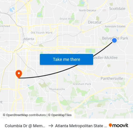Columbia Dr @ Memorial Dr to Atlanta Metropolitan State College map