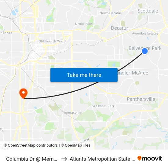Columbia Dr @ Memorial Dr to Atlanta Metropolitan State College map