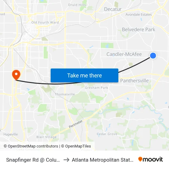 Snapfinger Rd @ Columbia Dr to Atlanta Metropolitan State College map