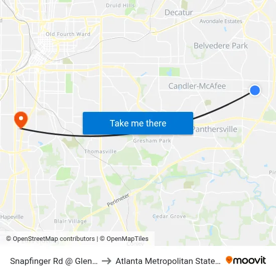 Snapfinger Rd @ Glenmar Dr to Atlanta Metropolitan State College map