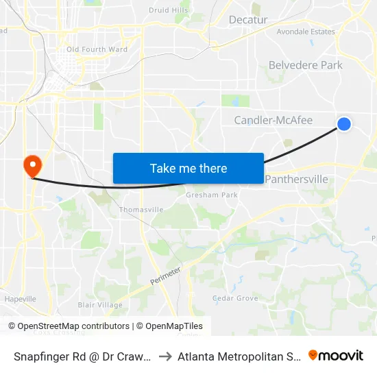 Snapfinger Rd @ Dr Crawford Lewis Dr to Atlanta Metropolitan State College map
