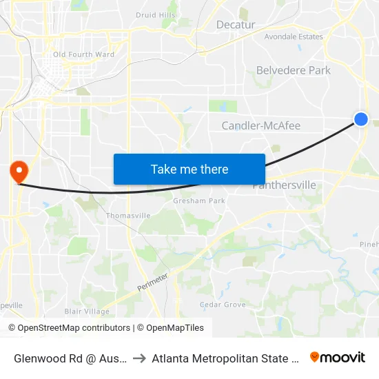Glenwood Rd @ Austin Dr to Atlanta Metropolitan State College map
