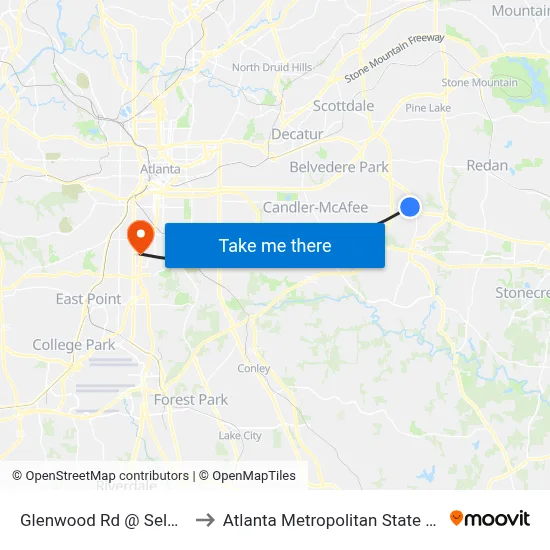Glenwood Rd @ Selwyn Dr to Atlanta Metropolitan State College map
