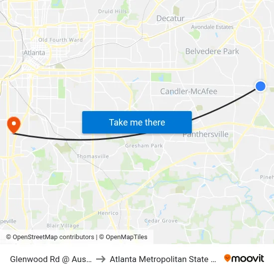 Glenwood Rd @ Austin Dr to Atlanta Metropolitan State College map