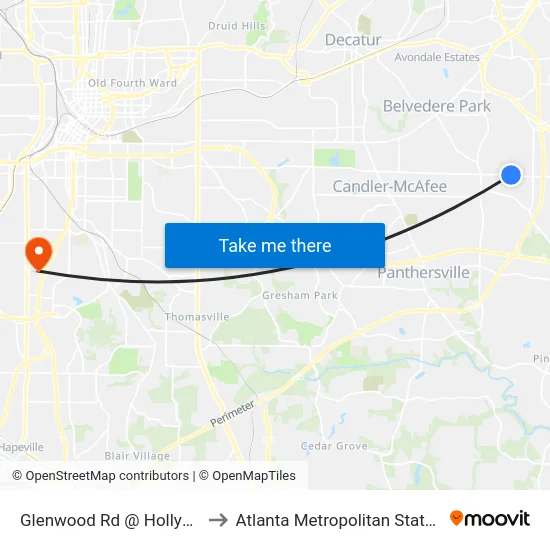 Glenwood Rd @ Hollyhock Ter to Atlanta Metropolitan State College map