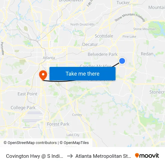 Covington Hwy @ S Indian Creek Dr to Atlanta Metropolitan State College map