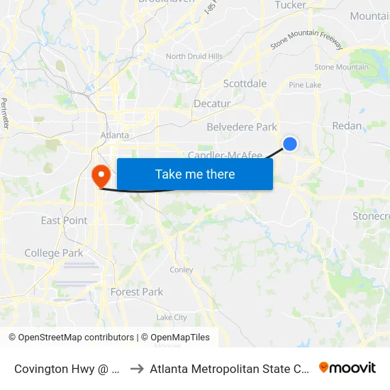 Covington Hwy @ 4523 to Atlanta Metropolitan State College map