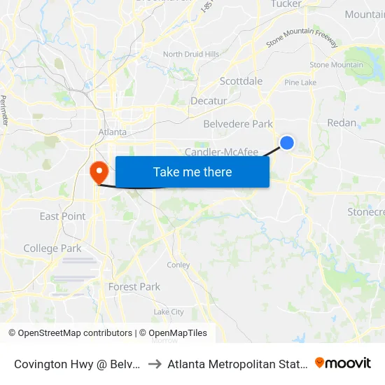 Covington Hwy @ Belvedere Sq to Atlanta Metropolitan State College map