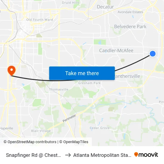 Snapfinger Rd @ Chestnut Hill Cir to Atlanta Metropolitan State College map